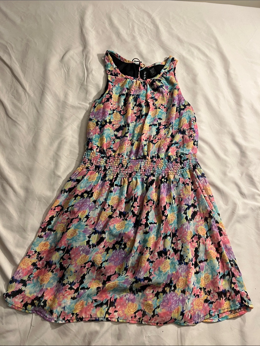 Fun & Flirt Black Floral Tie-Back Smocked Waist Dress